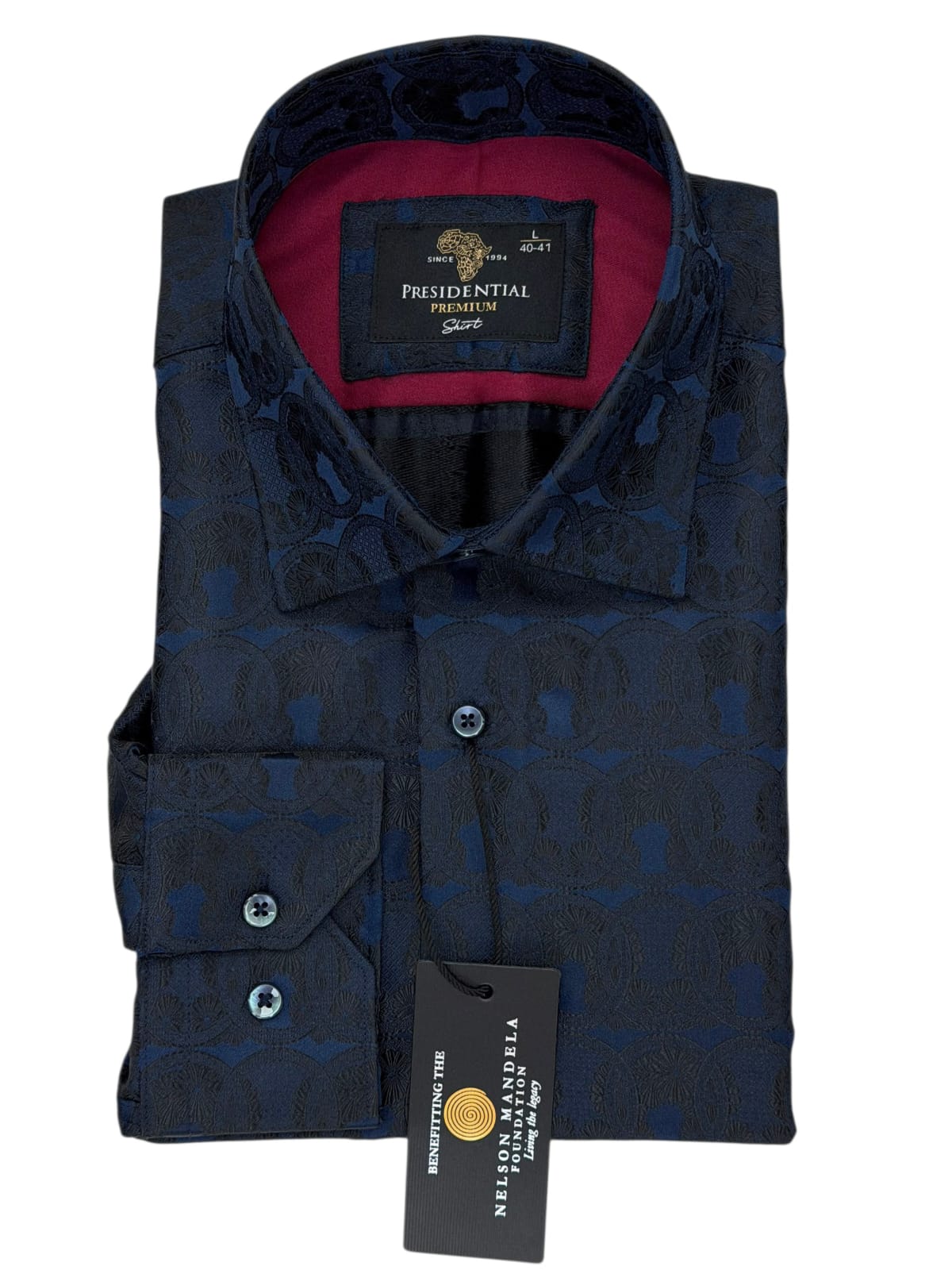 Presidential Premium Men's Navy Paisley Luxury Long-Sleeve Shirt